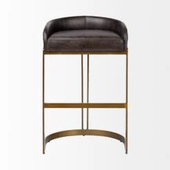 Derek Black Leather | Antiqued Gold Metal | Bar Stool
