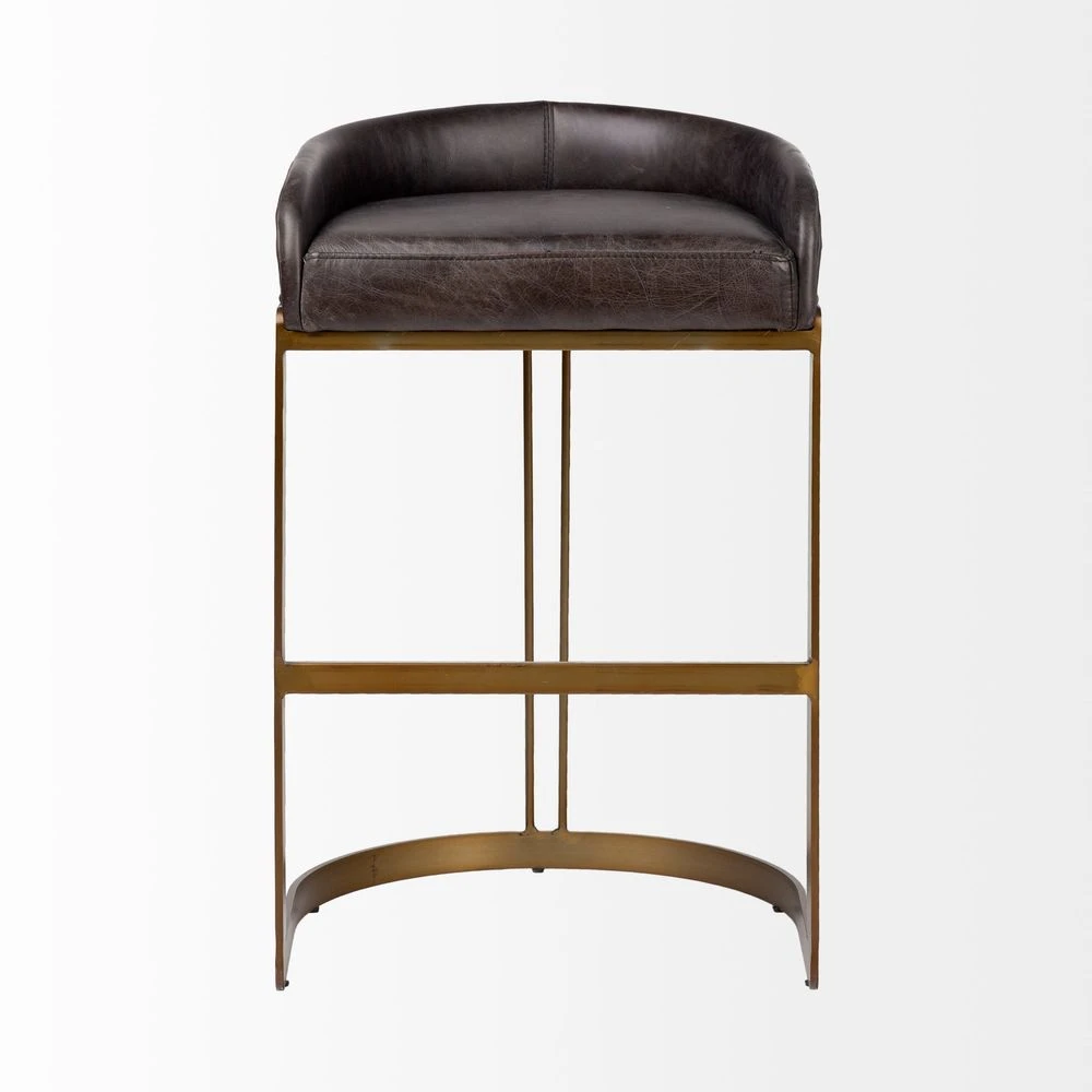 Derek Black Leather | Antiqued Gold Metal | Bar Stool 1 Derek Black Leather | Antiqued Gold Metal | Bar Stool
