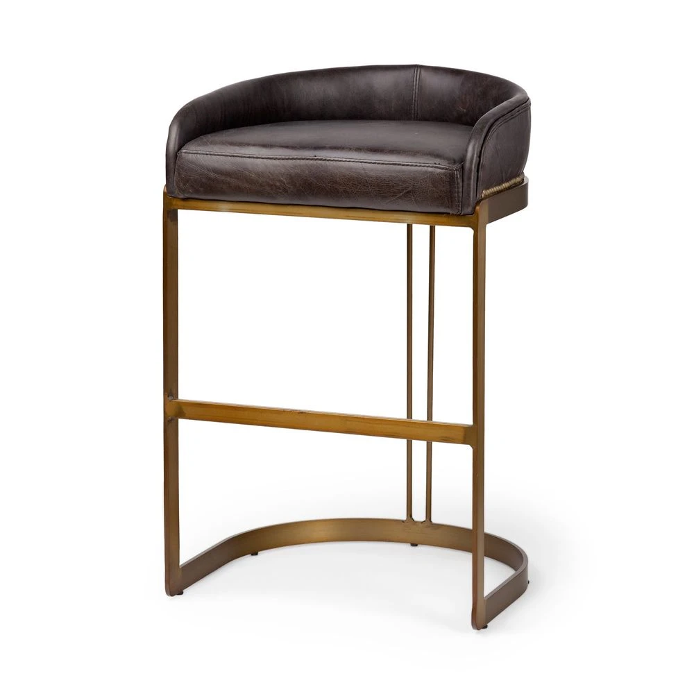 Derek Black Leather | Antiqued Gold Metal | Bar Stool 3 Derek Black Leather | Antiqued Gold Metal | Bar Stool - Image 3