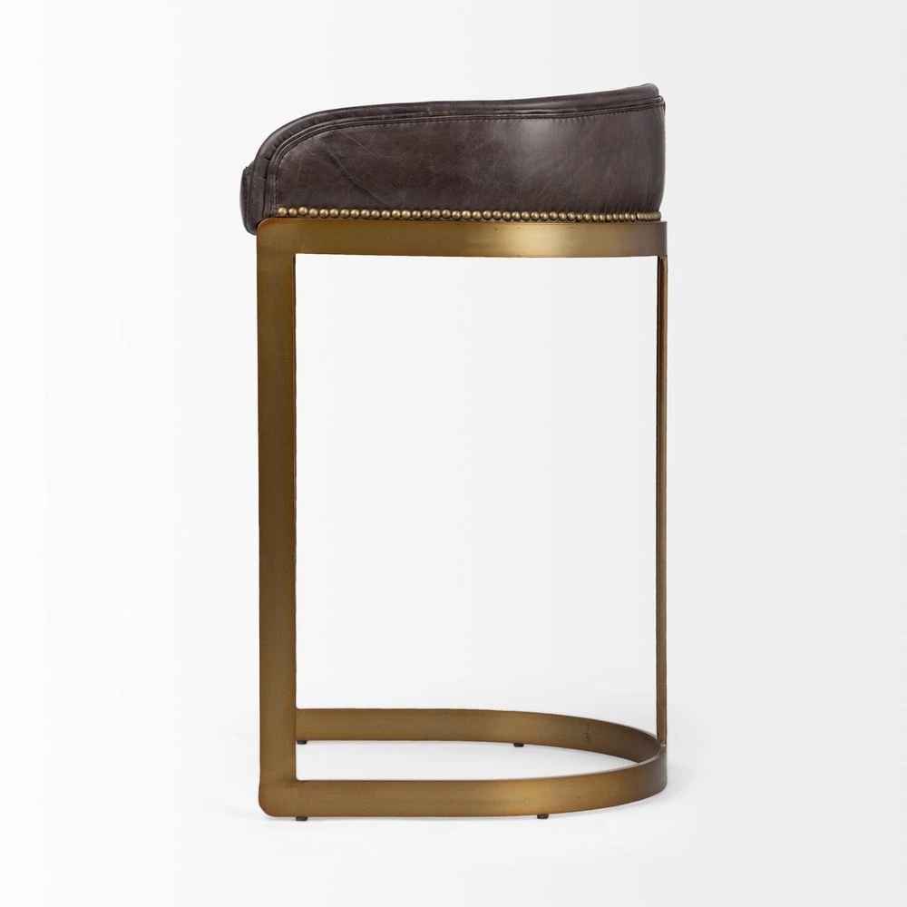 Derek Black Leather | Antiqued Gold Metal | Bar Stool 5 Derek Black Leather | Antiqued Gold Metal | Bar Stool - Image 5