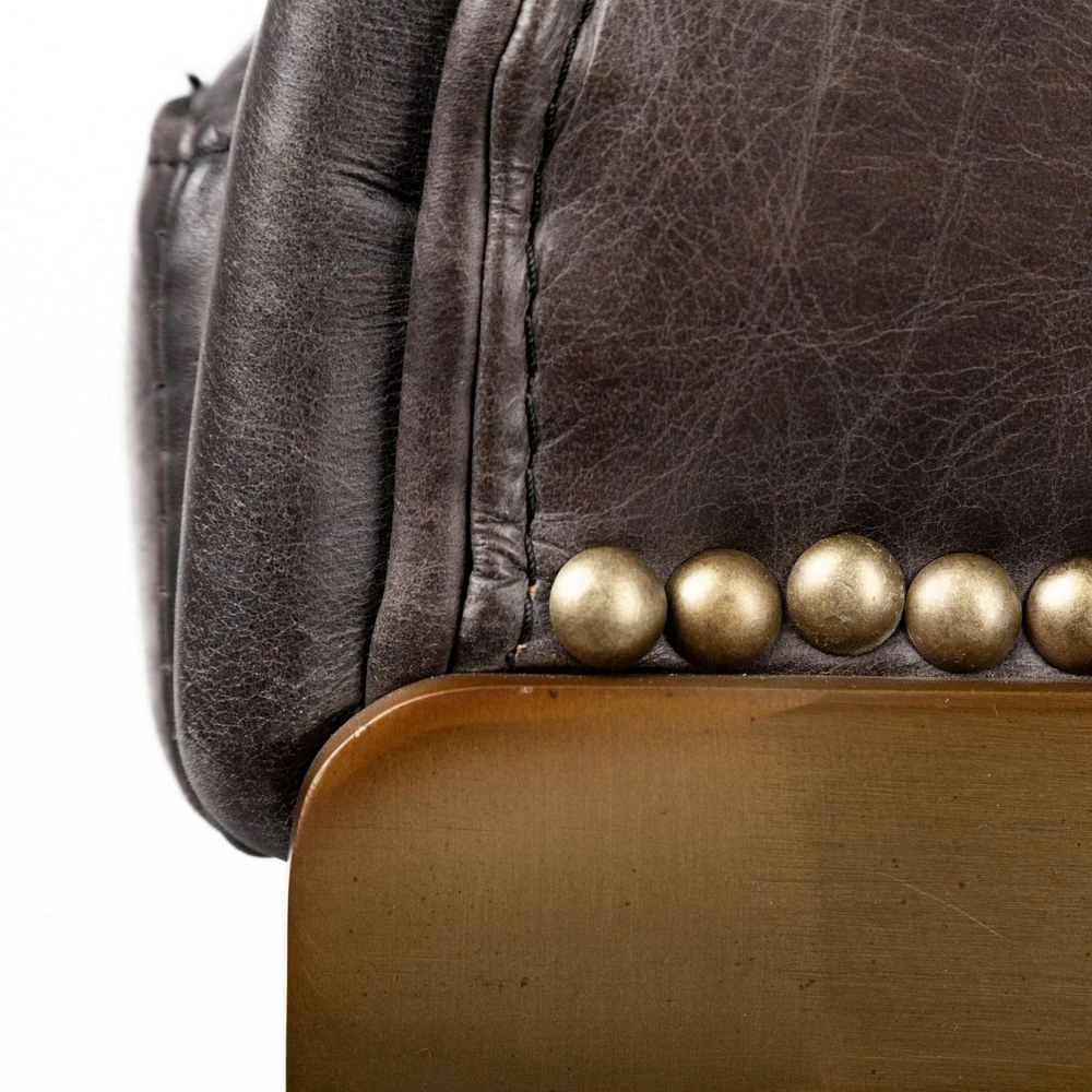 Derek Black Leather | Antiqued Gold Metal | Bar Stool 9 Derek Black Leather | Antiqued Gold Metal | Bar Stool - Image 9