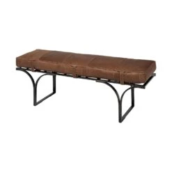 Joyce Brown Leather | Black Metal Bench