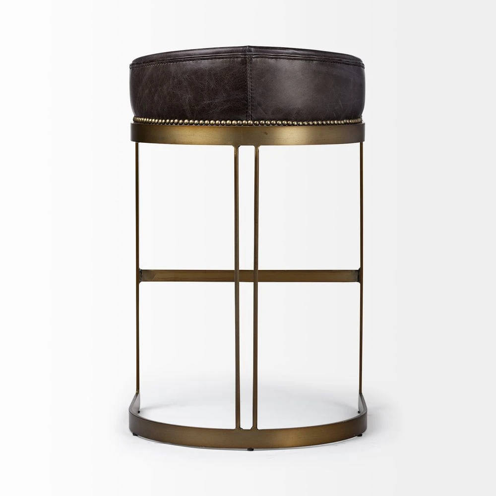 Derek Black Leather | Antiqued Gold Metal | Bar Stool 6 Derek Black Leather | Antiqued Gold Metal | Bar Stool - Image 6