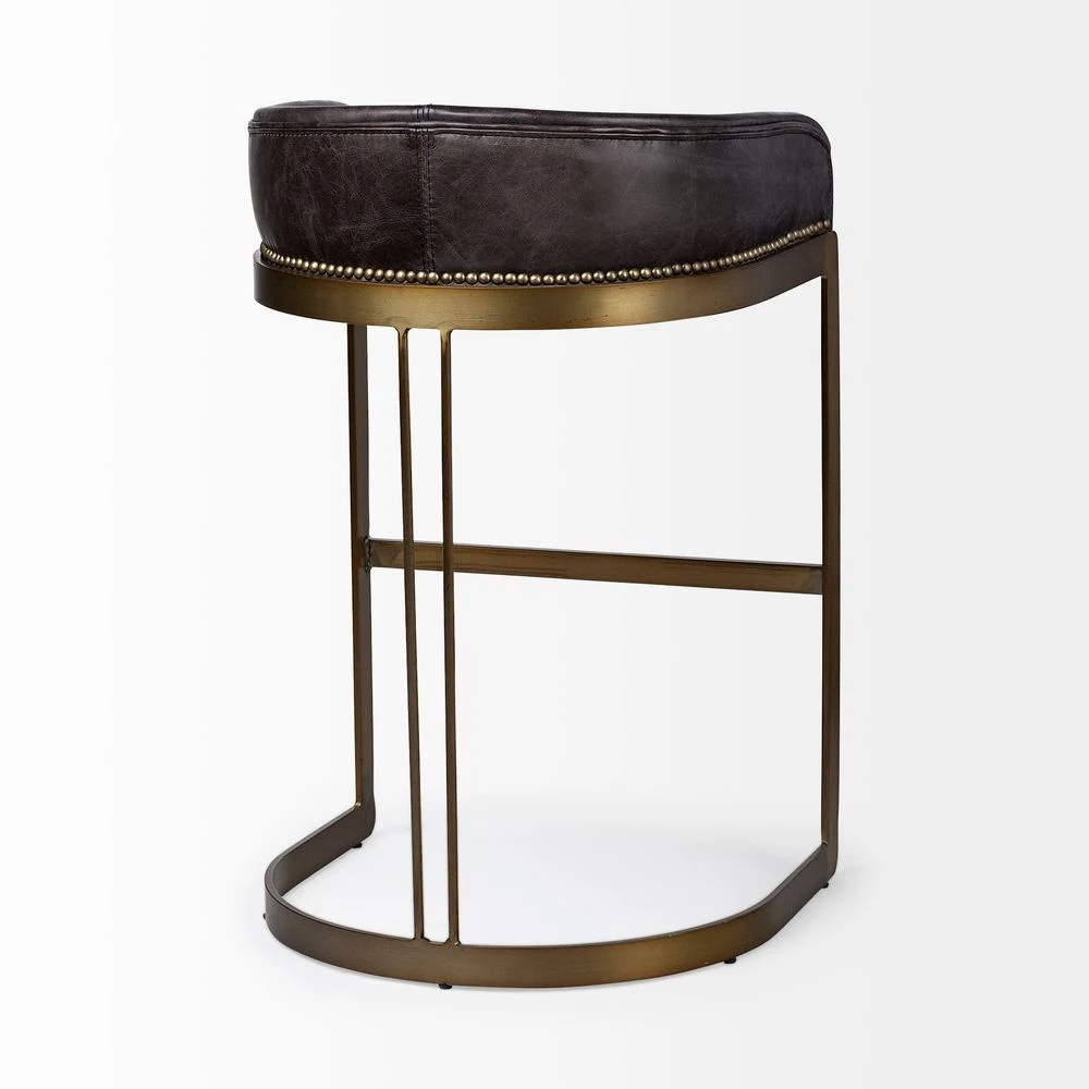 Derek Black Leather | Antiqued Gold Metal | Bar Stool 7 Derek Black Leather | Antiqued Gold Metal | Bar Stool - Image 7
