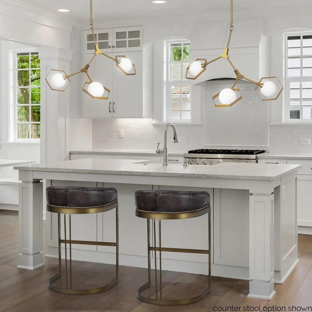 Derek Black Leather | Antiqued Gold Metal | Bar Stool 4 Derek Black Leather | Antiqued Gold Metal | Bar Stool - Image 4