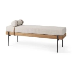 Eamon Beige Fabric | Black Metal Bench
