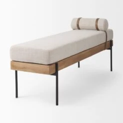 Eamon Beige Fabric | Black Metal Bench -France and So Furniture 0063304 70039 F