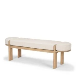 Althea Light Brown Wood | Oatmeal Fabric Bench