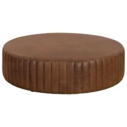 Divano Round Cocktail Ottoman - Lucia Tobacco Leather