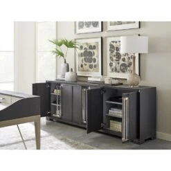 Anthology Linen Long Media Console - Gray -France and So Furniture 100LN 661 WS Open