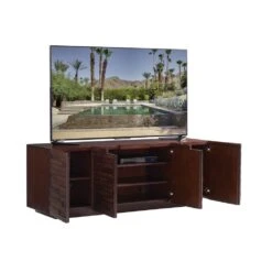 Criss Cross Media Console - Light Brown -France and So Furniture 100NL 661 Open Silo R
