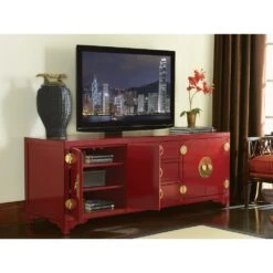 Pacific Isle Media Console - Red Coral -France and So Furniture 100SR 660 open R