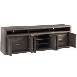 Hampton Long Media/Home Office Console - Medium Brown 8 Hampton Long Media/Home Office Console - Medium Brown -France and So Furniture 102 661 Silo Open