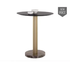 Monaco Bar Table - Gold - Grey Marble / Charcoal Grey