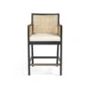 Thayer Cane Counter Stool - Brushed Ebony & Savile Flax