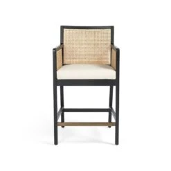 Thayer Cane Counter Stool - Brushed Ebony & Savile Flax
