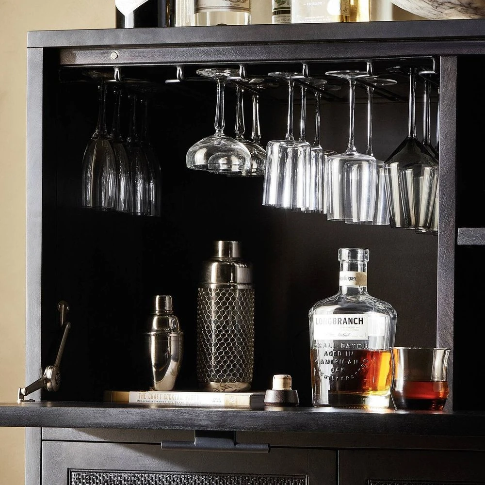 Spencer Bar Cabinet - Black W/ Black Wash Mango 4 Spencer Bar Cabinet - Black W/ Black Wash Mango - Image 4
