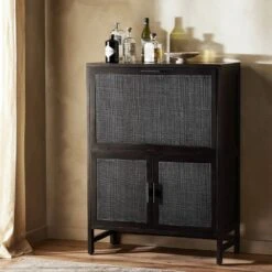 Spencer Bar Cabinet - Black W/ Black Wash Mango 22 Spencer Bar Cabinet - Black W/ Black Wash Mango -France and So Furniture 109084 004 ESS 1