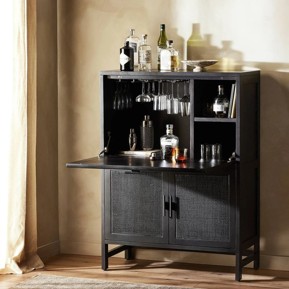 Spencer Bar Cabinet - Black W/ Black Wash Mango 2 Spencer Bar Cabinet - Black W/ Black Wash Mango - Image 2