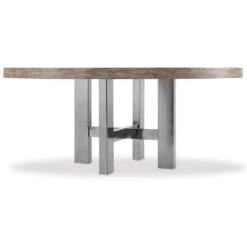 Heritage 72" Premium Round Dining Table - Brown Silver - Metal Wood - Round