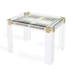 Pierre Acrylic Backgammon Table -France and So Furniture 165081 pierre acrylic brass silver backgammon game table