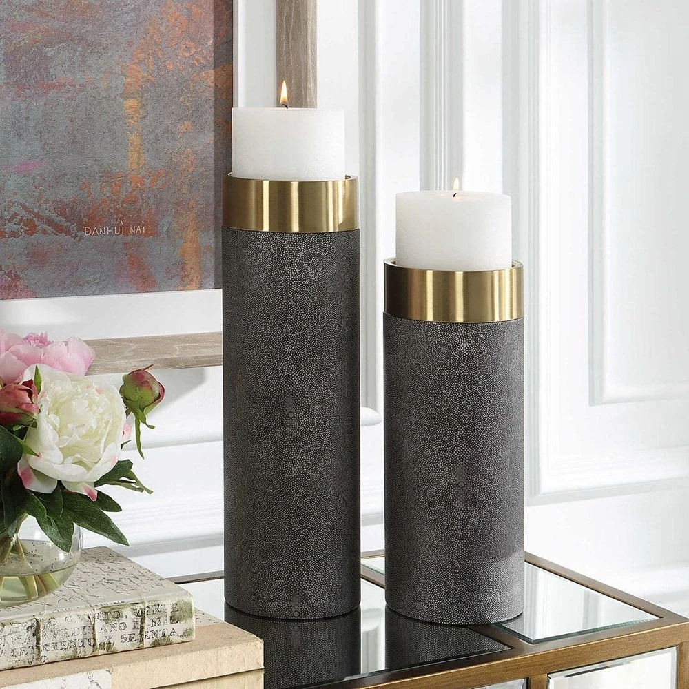 Wessex Gray Candleholders, S/2 1 Wessex Gray Candleholders, S/2