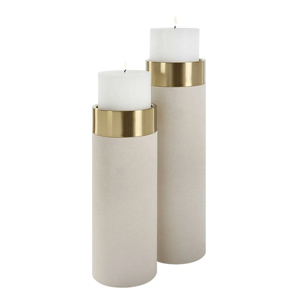 Wessex White Pillar Candleholders Set Of 2 2 Wessex White Pillar Candleholders Set Of 2 - Image 2