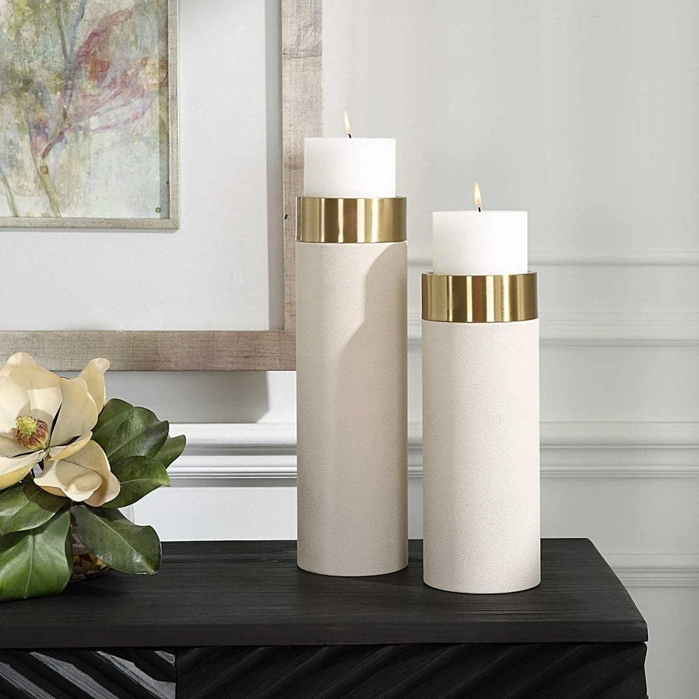 Wessex White Pillar Candleholders Set Of 2 3 Wessex White Pillar Candleholders Set Of 2 - Image 3