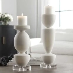Lido White Stone Candleholders, Set/2