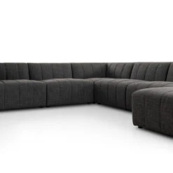 Log Channeled 6-Piece Sectional - RAF Chaise - Saxon Charcoal -France and So Furniture 227473 005 DET 1