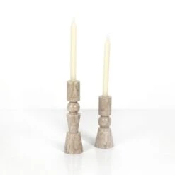 Rose Taper Candlesticks - Creamy Taupe Marble Solid