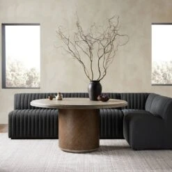 Alexander Dining Banquette, L-Shape - 110" - Fiqa Boucle Charcoal -France and So Furniture 231704 003 ESS