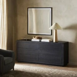 Harvey 6 Drawer Dresser - Worn Black Oak Veneer -France and So Furniture 235361 003 ESS