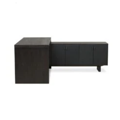 Posada L-Shaped Desk - Worn Black Oak Veneer