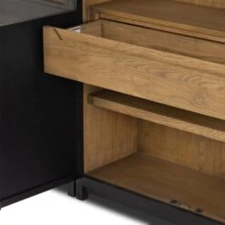 Veneto Panel And Glass Door Double Cabinet - Drifted Matte Black -France and So Furniture 237536 001 DET 3