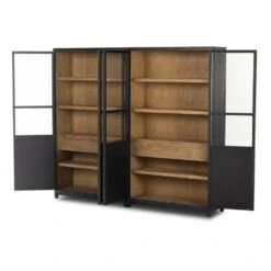 Veneto Panel And Glass Door Double Cabinet - Drifted Matte Black -France and So Furniture 237536 001 OPN 2