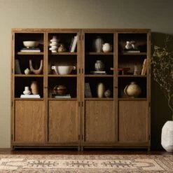 Veneto Panel And Glass Door Double Cabinet - Drifted Oak Solid -France and So Furniture 237536 002 HOV 1