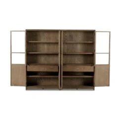 Veneto Panel And Glass Door Double Cabinet - Drifted Oak Solid -France and So Furniture 237536 002 OPN 2