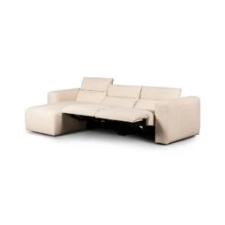 Fauna Power Recliner 3-Piece Sectional W/ Chaise - Antigo Natural - Left Chaise