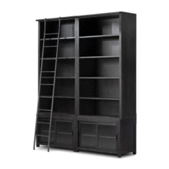 Aerith Double Bookcase W/ Ladder - Worn Blk -France and So Furniture 240932 001 PRM 1