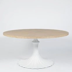 Flute Table 60 Cerused Oak Top W/34 White Base