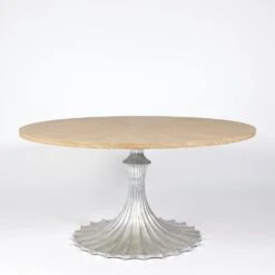 Flute Table 60 Cerused Oak Top W/34 Silver Leaf Base
