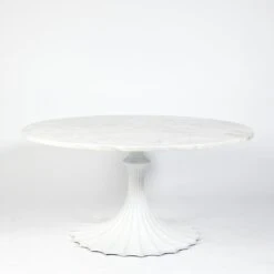 Flute Table 60 White Marble Top W/34 White Base