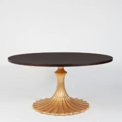 Flute Table 60 Walnut Top W/34 Gold Leaf Base