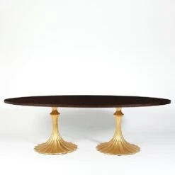 Flute Table 96 Walnut Top W/26 Gold Leaf Base