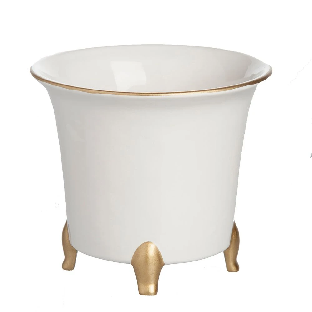Cachepot, White And Gold, Large Set Of 2 1 Cachepot, White And Gold, Large Set Of 2