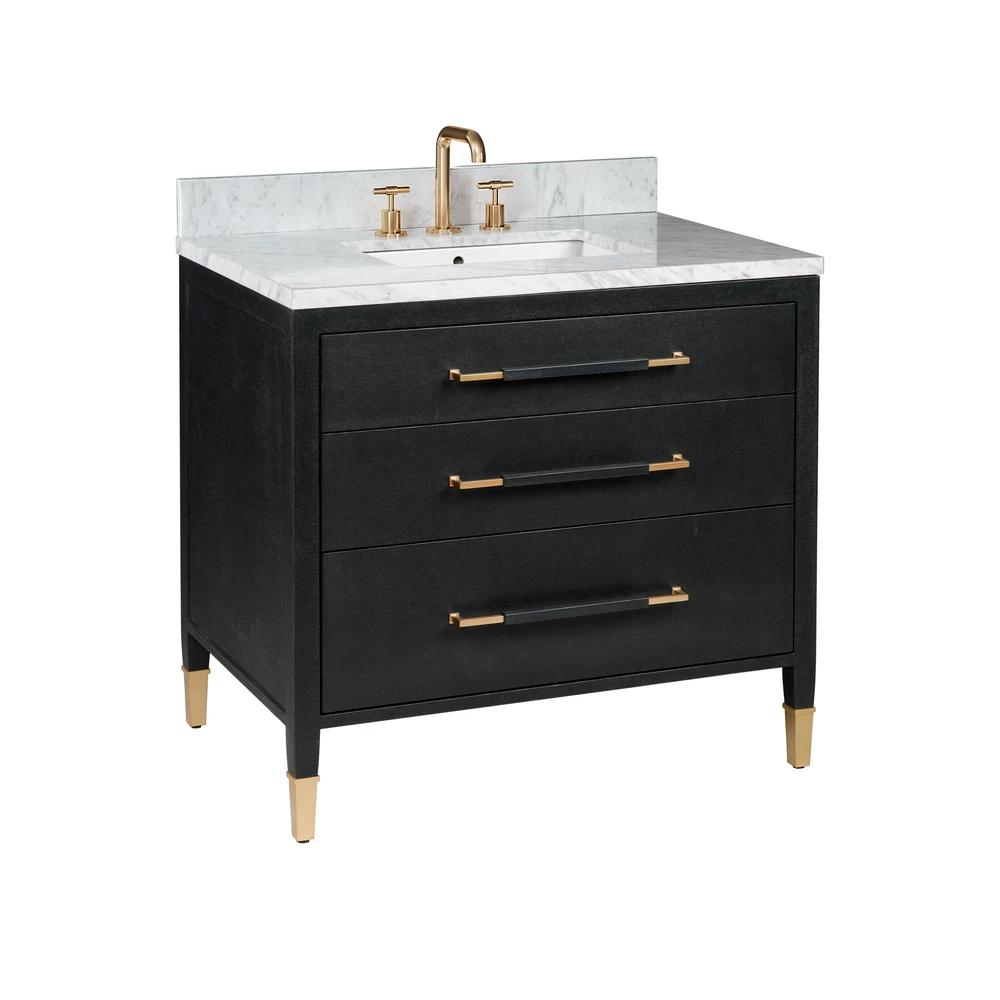 Verona 36" Black Linen Vanity With Rectangular Undermount Sink 3 Verona 36" Black Linen Vanity With Rectangular Undermount Sink - Image 3