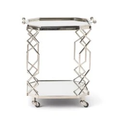 Octagonal Fret Serving Trolley And Tray-Polished Nickel