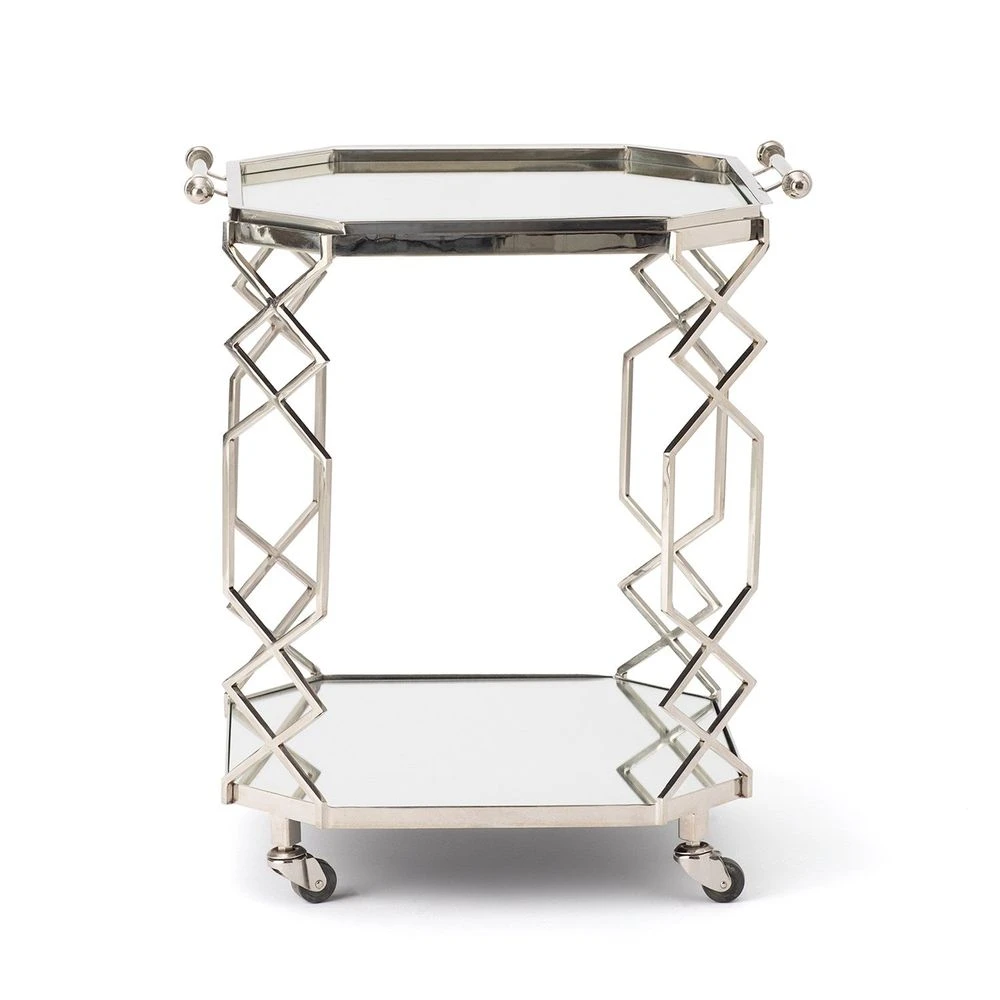 Octagonal Fret Serving Trolley And Tray-Polished Nickel 1 Octagonal Fret Serving Trolley And Tray-Polished Nickel