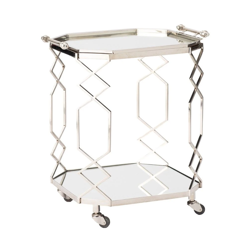 Octagonal Fret Serving Trolley And Tray-Polished Nickel 3 Octagonal Fret Serving Trolley And Tray-Polished Nickel - Image 3